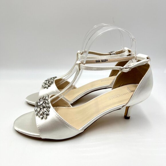 Touch Ups‎ Womens Size 9.5 Ophelia White Satin Jeweled Dress Sandals Heels Shoes - Picture 6 of 13